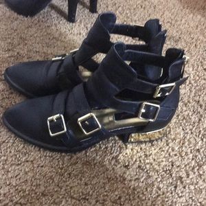 Black Ankle Booties with gold hardware